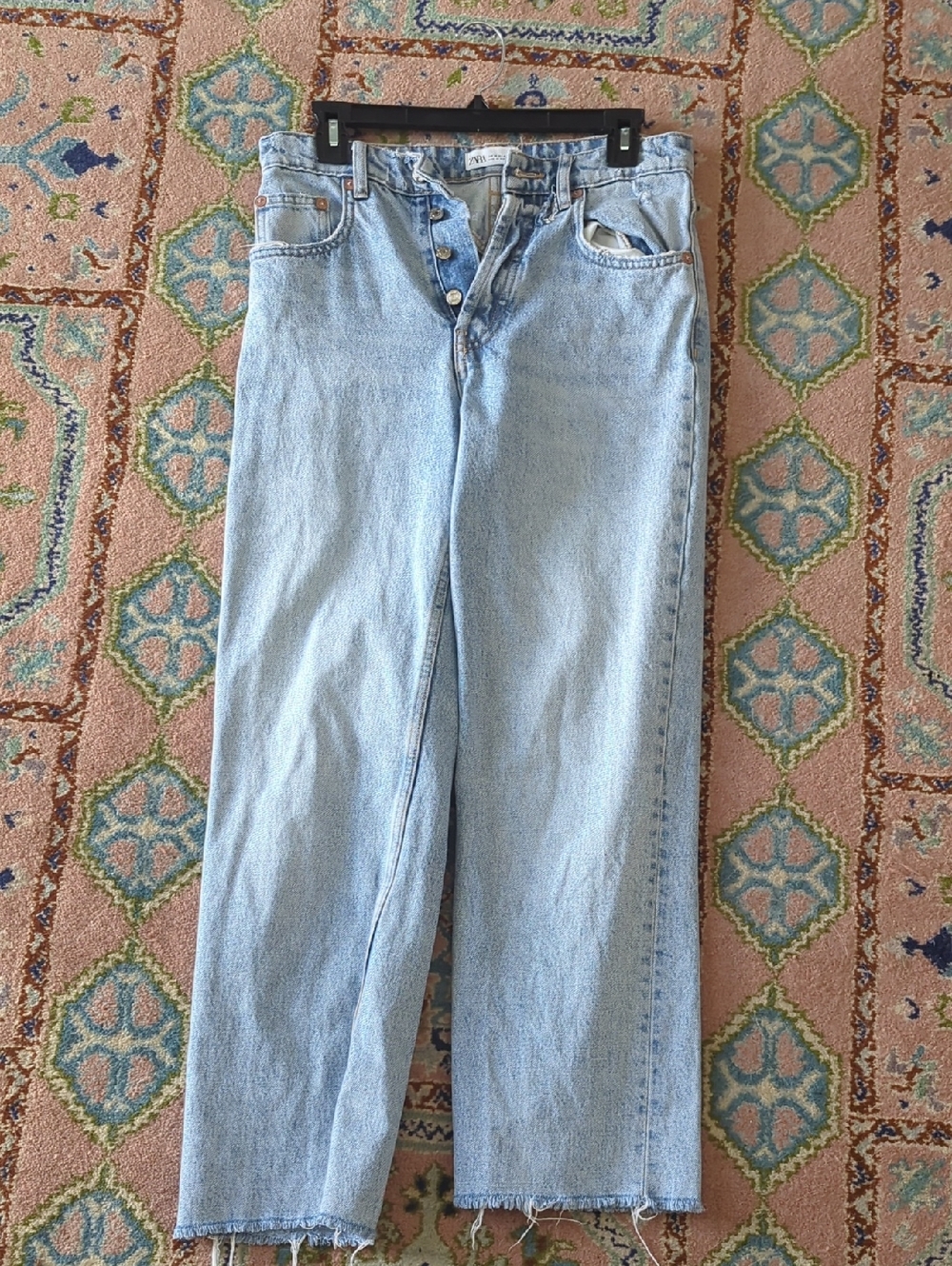 Zara Light Blue Button-Fly Straight Jeans